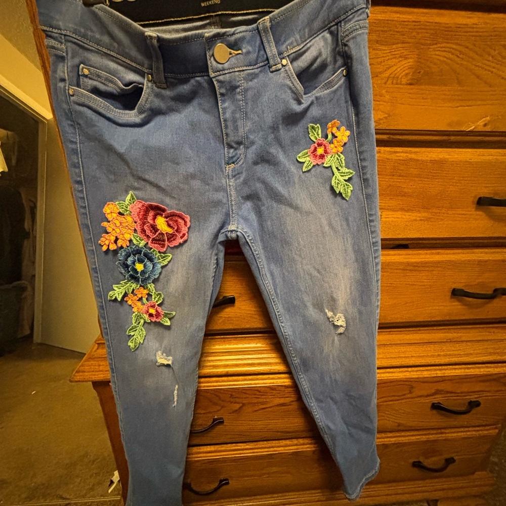 Rafaella Blue Jeans with Colorful Floral Embroidery